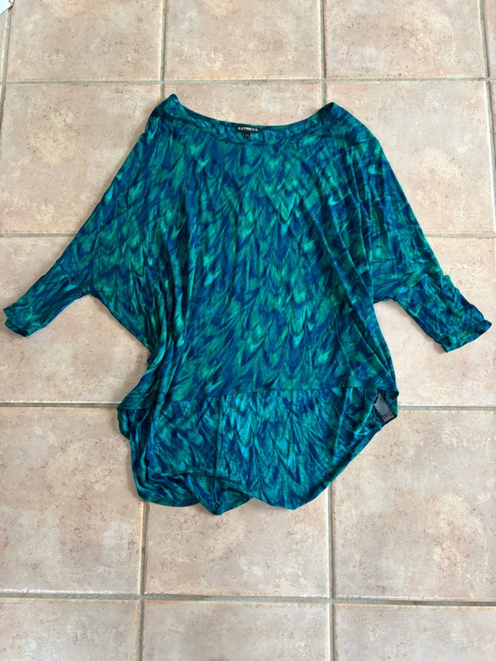 Express Teal & Blue Boatneck Dolman Style Blouse